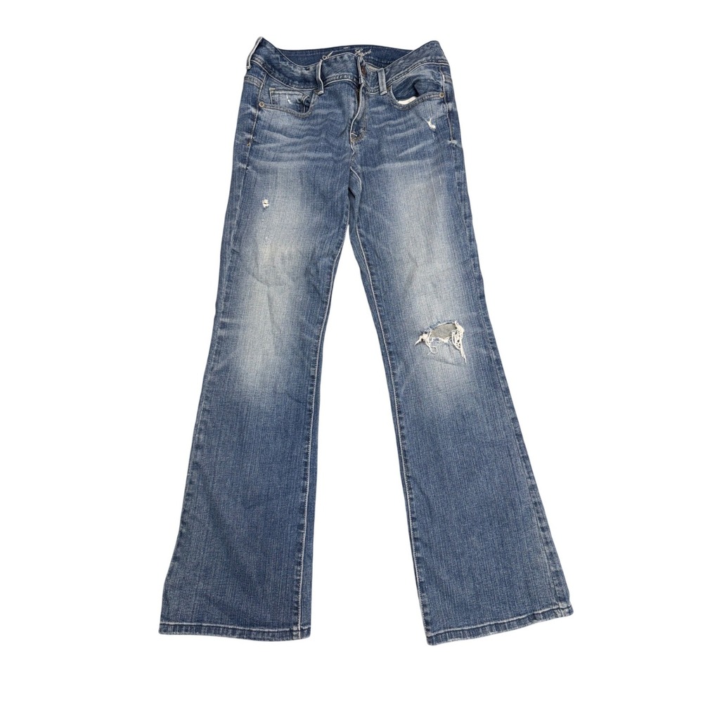 American Eagle Original Boot Jeans Womens 8 Regular Blue Distressed Mid Rise